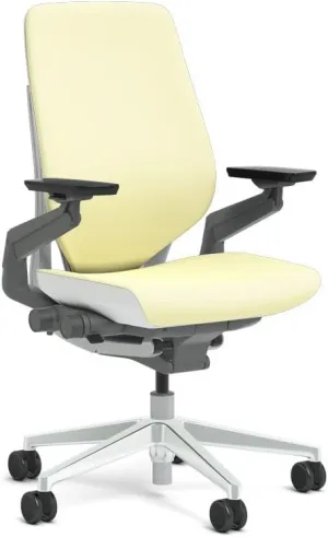 Steelcase Gesture Task Chair: Shell Back - Platinum Metallic Frame with Polished Aluminum Base - Adjustable Lumbar Support - Glides (Coconut)