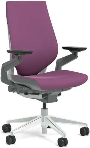Steelcase Gesture Task Chair: Wrapped Back - Platinum Metallic Frame with Polished Aluminum Base - Adjustable Lumbar Support - Glides (Concord)