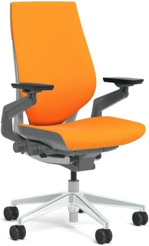 Steelcase Gesture Task Chair: Wrapped Back - Platinum Metallic Frame/Polished Aluminum Base/Merle Accent - Roll Control Hard Floor Casters