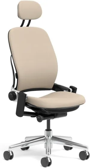 Steelcase Leap Task Chair: Polished Aluminum Base - Armless - Headrest - Standard Carpet Casters