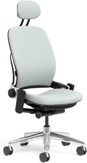 Steelcase Leap Task Chair: Polished Aluminum Base - Armless - Headrest - Standard Carpet Casters