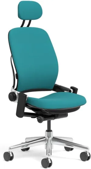 Steelcase Leap Task Chair: Polished Aluminum Base - Armless - Headrest - Standard Carpet Casters