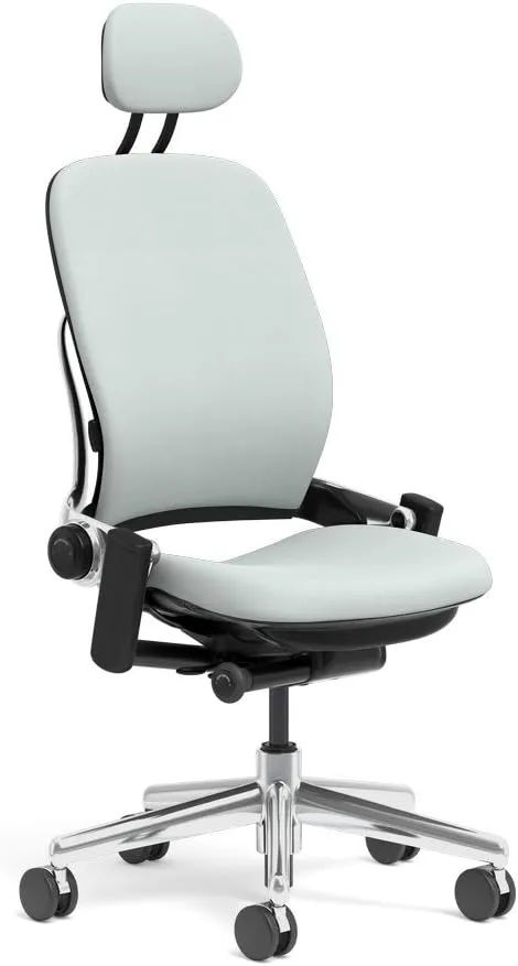 Steelcase Leap Task Chair: Polished Aluminum Base - Armless - Headrest - Standard Carpet Casters