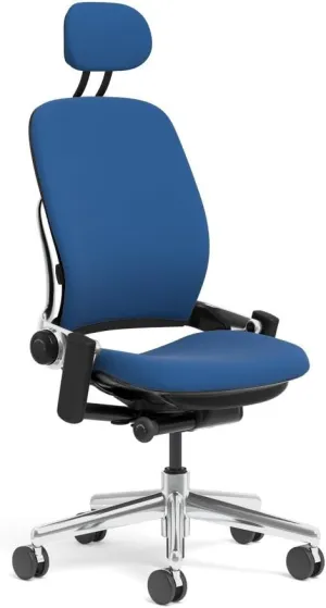 Steelcase Leap Task Chair: Polished Aluminum Base - Armless - Headrest - Standard Carpet Casters