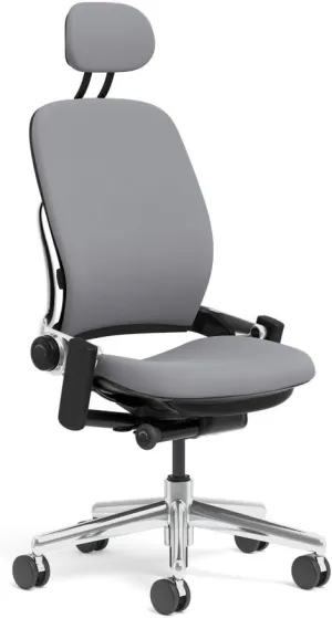 Steelcase Leap Task Chair: Polished Aluminum Base - Armless - Headrest - Standard Carpet Casters