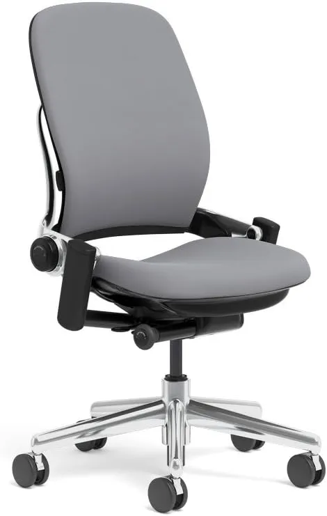 Steelcase Leap Task Chair: Polished Aluminum Base - Armless - No Headrest - Hard Floor Casters