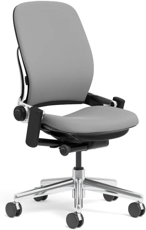 Steelcase Leap Task Chair: Polished Aluminum Base - Armless - No Headrest - Hard Floor Casters