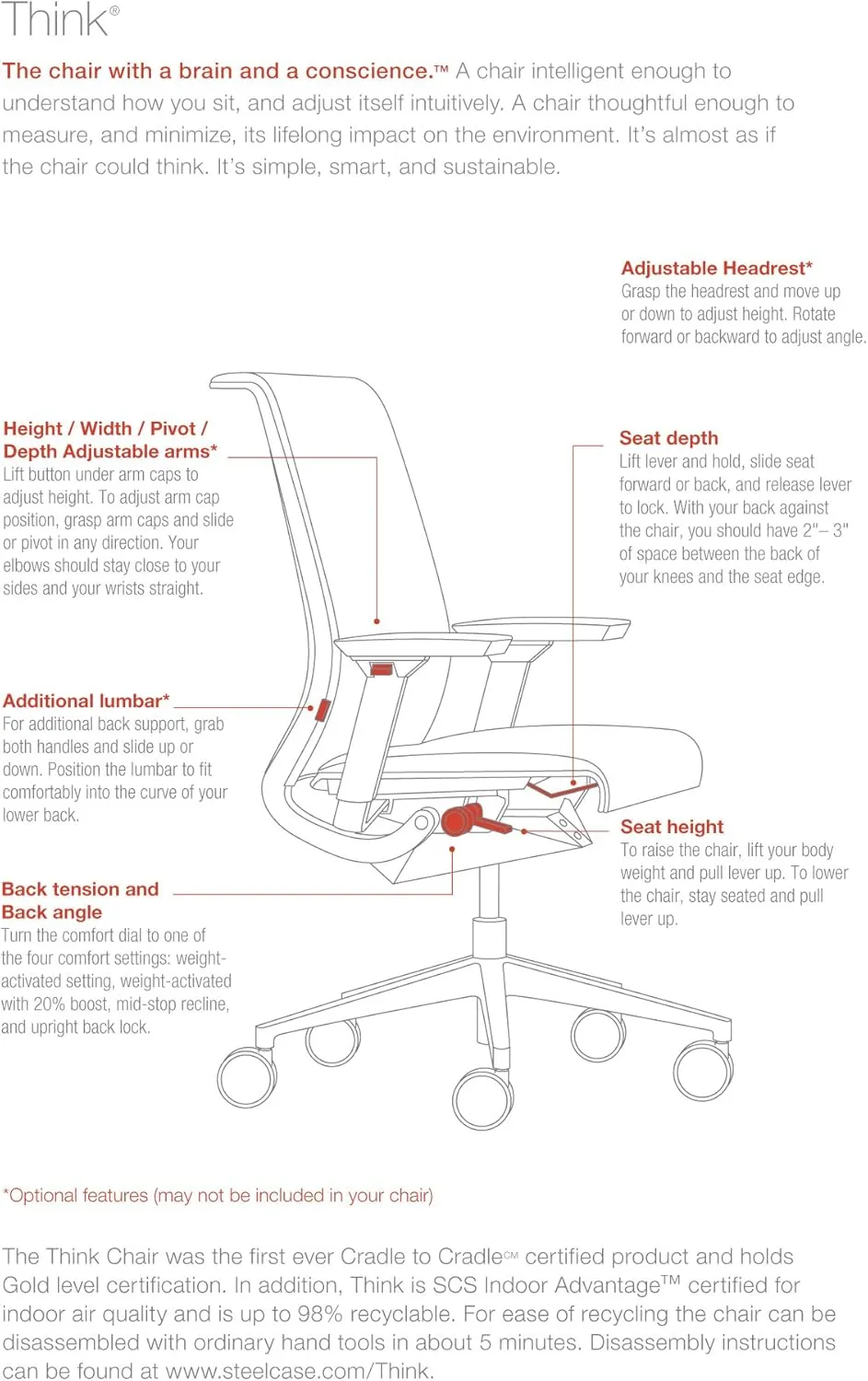 Steelcase Think 3D Scarlet Mesh Fabric Chair