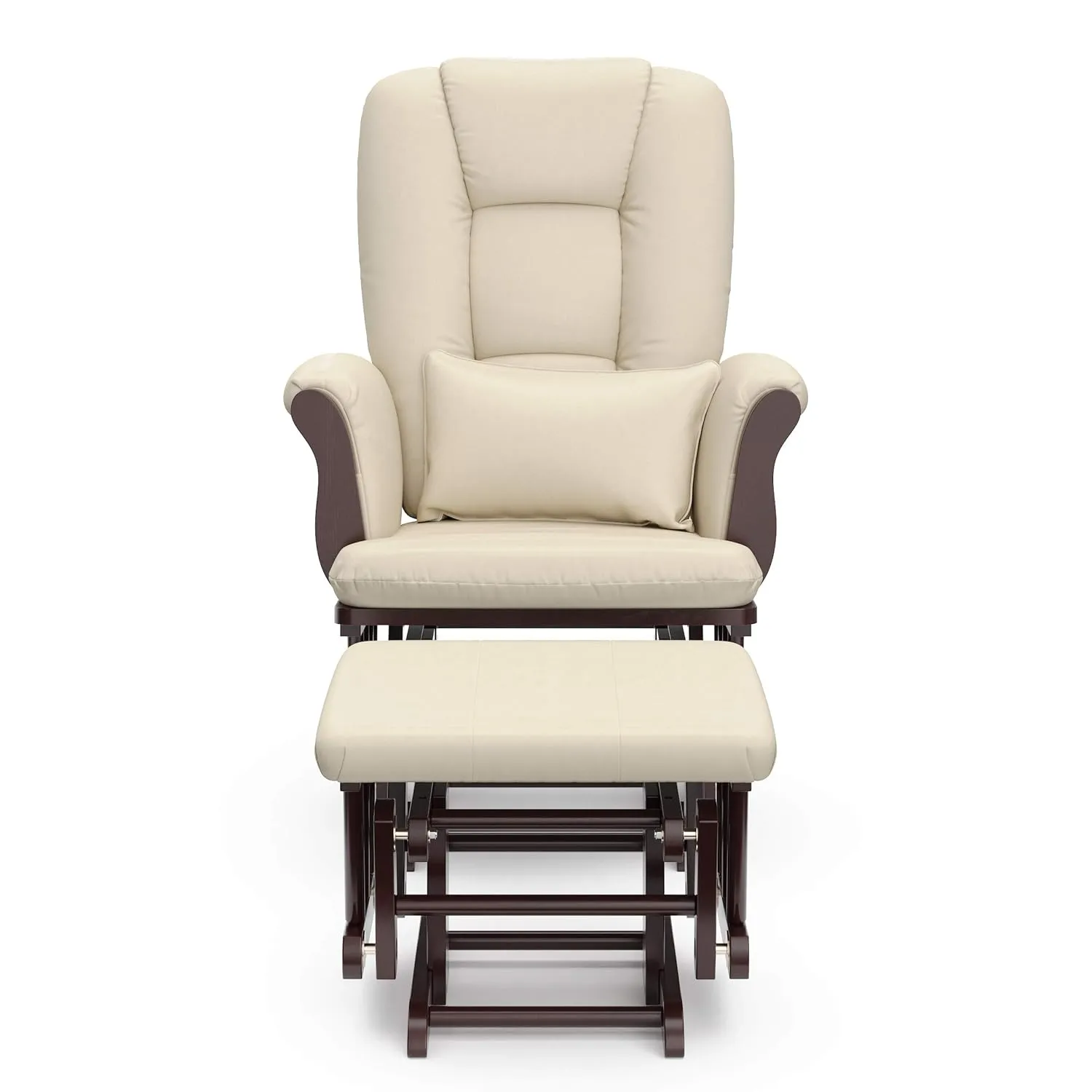Storkcraft Tuscany Custom Glider and Ottoman with Free Lumbar Pillow (Espresso/Beige) - Cleanable Upholstered Comfort Rocking Nursery Chair with Ottoman