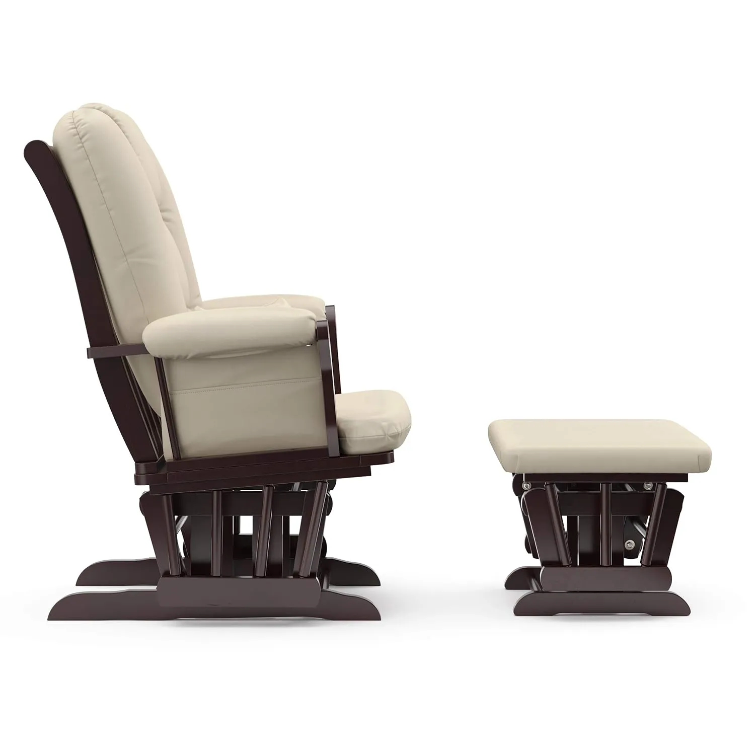 Storkcraft Tuscany Custom Glider and Ottoman with Free Lumbar Pillow (Espresso/Beige) - Cleanable Upholstered Comfort Rocking Nursery Chair with Ottoman