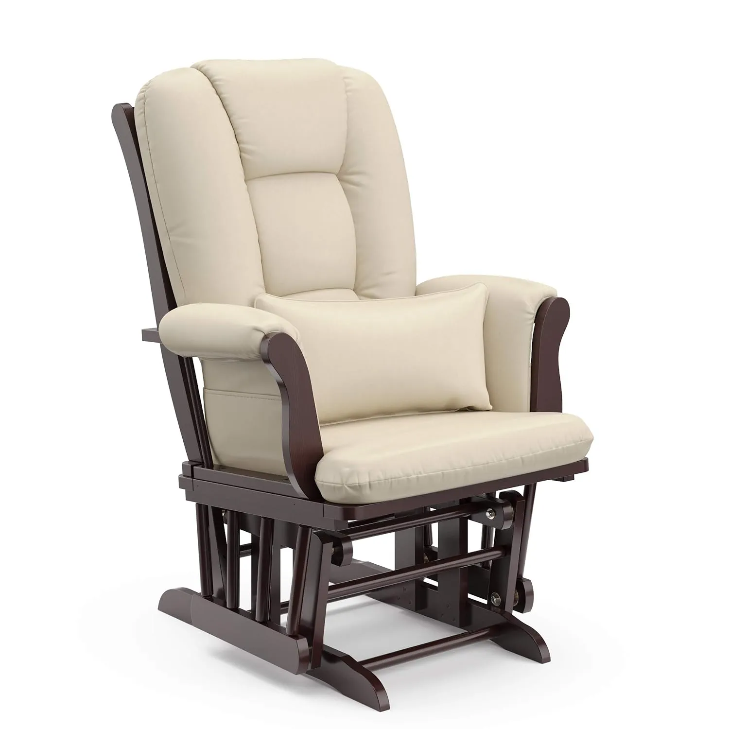 Storkcraft Tuscany Custom Glider and Ottoman with Free Lumbar Pillow (Espresso/Beige) - Cleanable Upholstered Comfort Rocking Nursery Chair with Ottoman