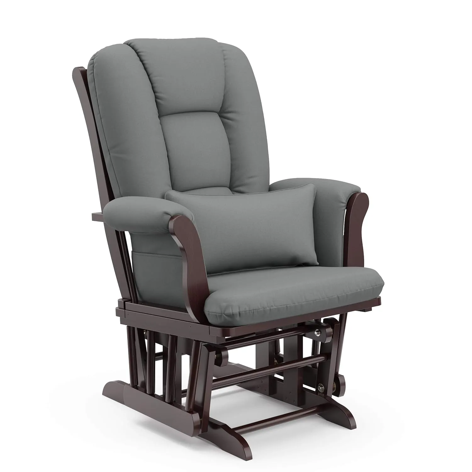 Storkcraft Tuscany Custom Glider and Ottoman with Free Lumbar Pillow (Espresso/Grey) - Cleanable Upholstered Comfort Rocking Nursery Chair with Ottoman