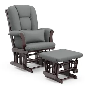 Storkcraft Tuscany Custom Glider and Ottoman with Free Lumbar Pillow (Espresso/Grey) - Cleanable Upholstered Comfort Rocking Nursery Chair with Ottoman