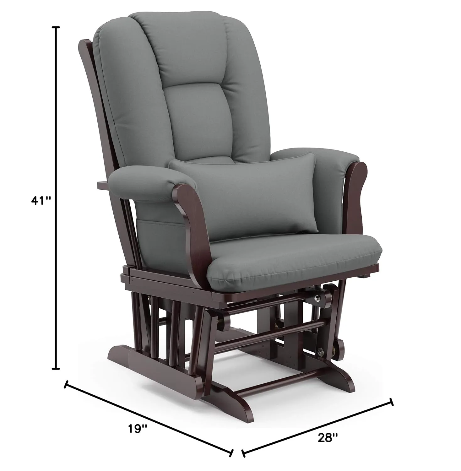 Storkcraft Tuscany Custom Glider and Ottoman with Free Lumbar Pillow (Espresso/Grey) - Cleanable Upholstered Comfort Rocking Nursery Chair with Ottoman