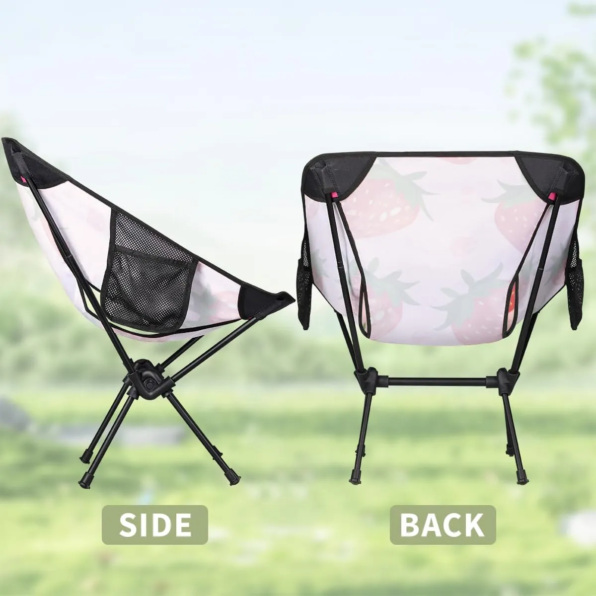 Strawberry Camping Chair Summer Fruits Strawberry Lightweight Folding Chair Portable Compact for Outdoor, Travel, Beach, Hiking Backpacking