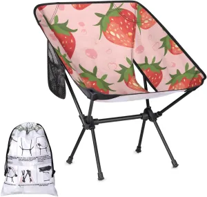 Strawberry Camping Chair Summer Fruits Strawberry Lightweight Folding Chair Portable Compact for Outdoor, Travel, Beach, Hiking Backpacking