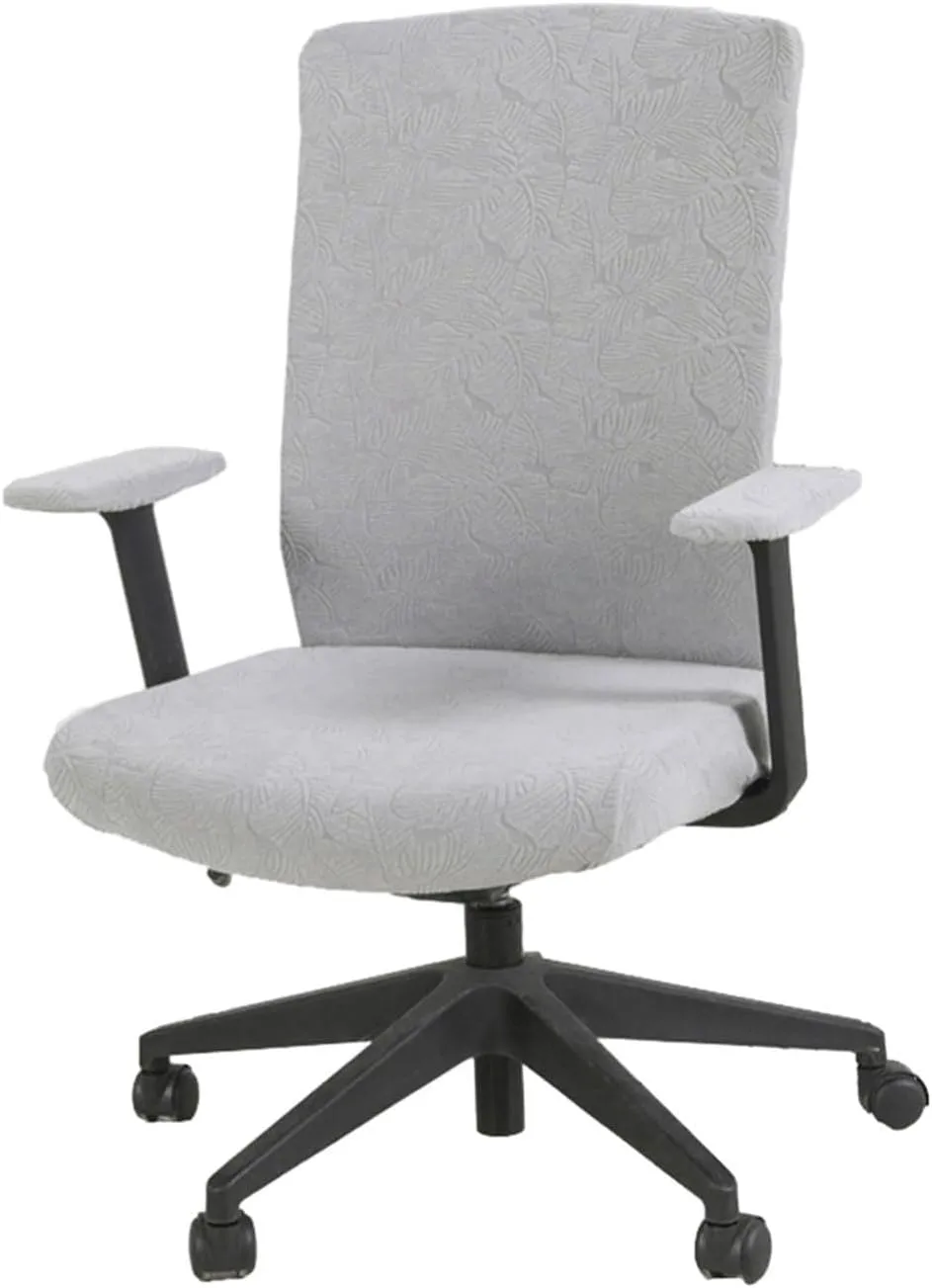 Stretchable Jacquard Office Chair Covers with Armrest Covers - Non-Slip Washable Swivel Chair Protector for Office/Dining/Bar(H)