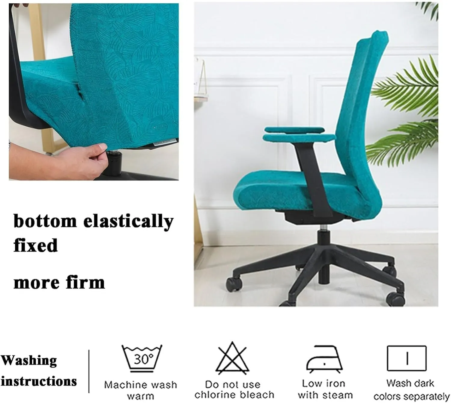 Stretchable Jacquard Office Chair Covers with Armrest Covers - Non-Slip Washable Swivel Chair Protector for Office/Dining/Bar(H)