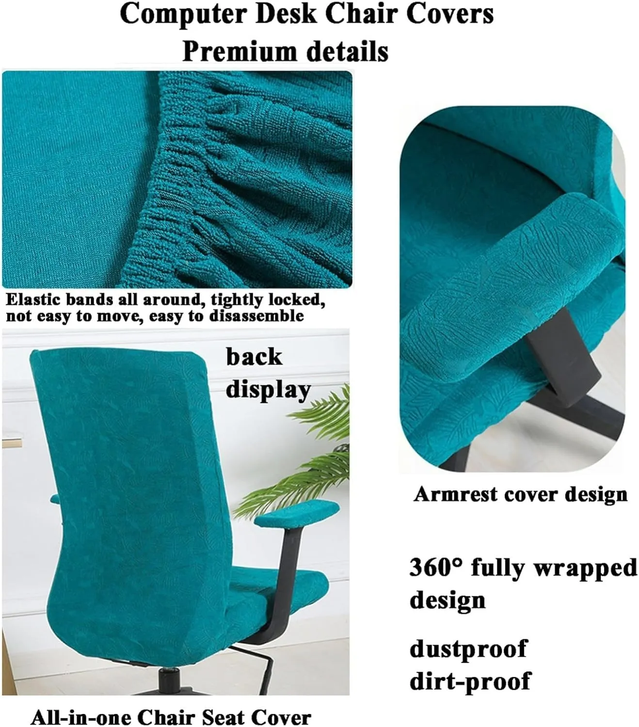 Stretchable Jacquard Office Chair Covers with Armrest Covers - Non-Slip Washable Swivel Chair Protector for Office/Dining/Bar(H)