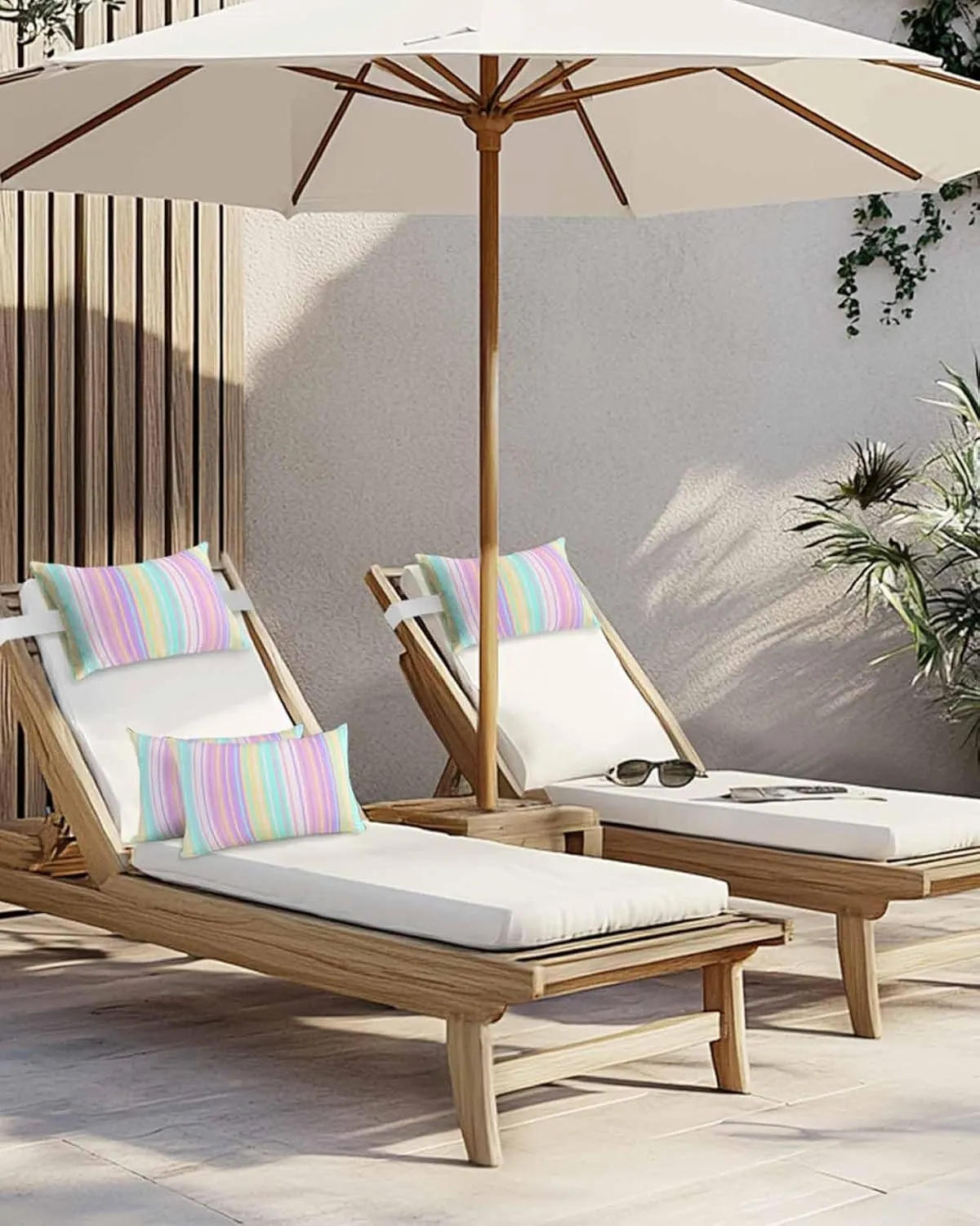 Striped Outdoor Head Resting Pillows with Insert Modern Colorful Striped Yellow Stripe Simple 2 Pack Waterproof Lumbar Pillows with Adjustable Elastic Strap for Patio Chaise Beach Chair, 12”x20”