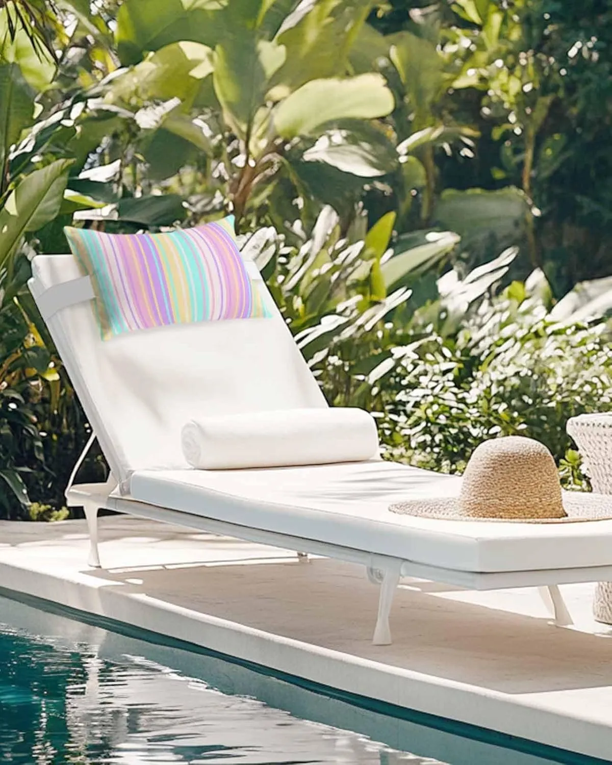Striped Outdoor Head Resting Pillows with Insert Modern Colorful Striped Yellow Stripe Simple 2 Pack Waterproof Lumbar Pillows with Adjustable Elastic Strap for Patio Chaise Beach Chair, 12”x20”
