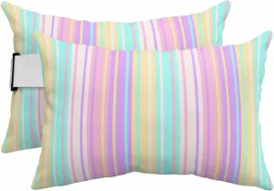 Striped Outdoor Head Resting Pillows with Insert Modern Colorful Striped Yellow Stripe Simple 2 Pack Waterproof Lumbar Pillows with Adjustable Elastic Strap for Patio Chaise Beach Chair, 12”x20”