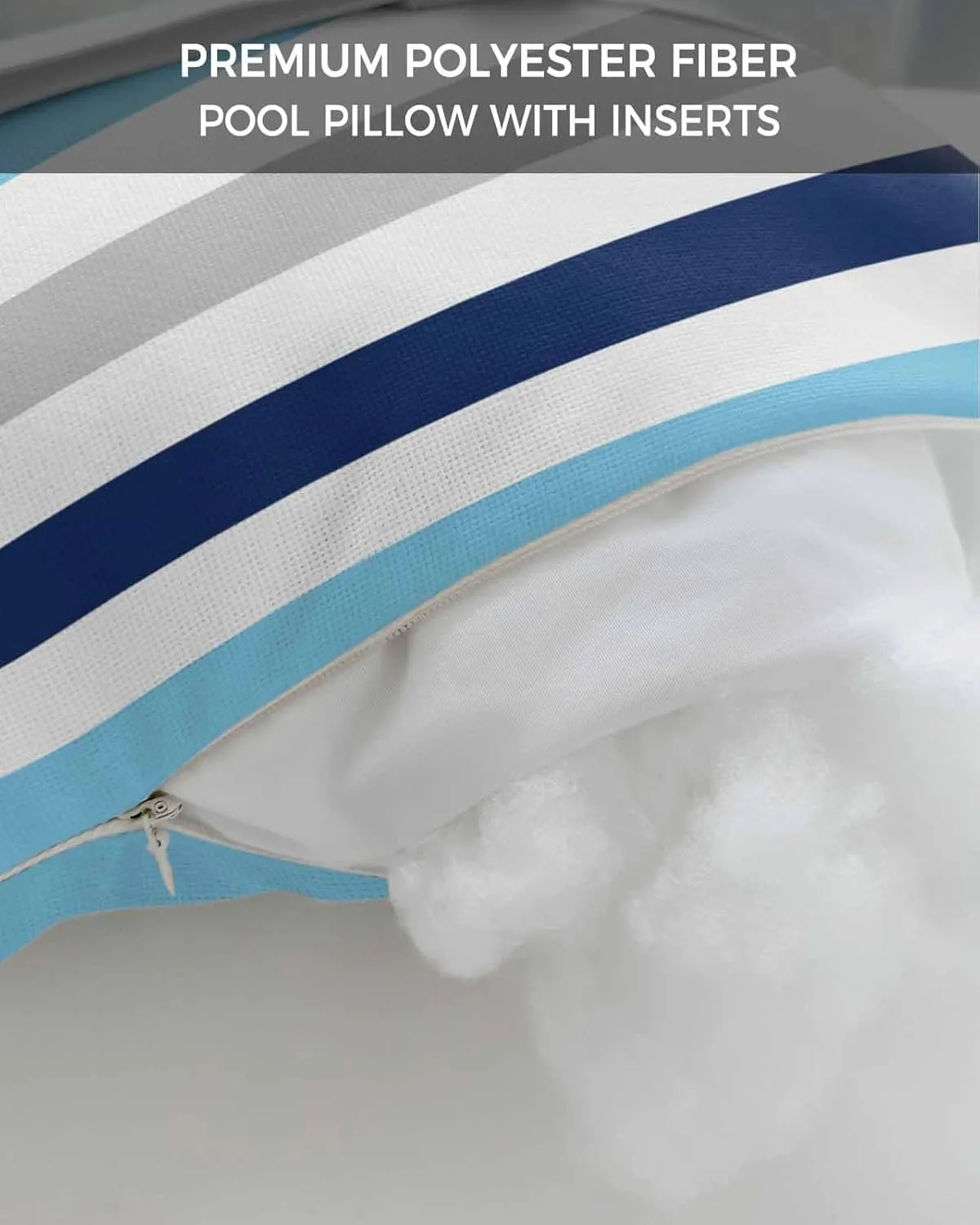 Striped Outdoor Head Resting Pillows with Insert Navy Blue Light Blue White Modern Minimalist Lines 2 Pack Waterproof Lumbar Pillows with Adjustable Elastic Strap for Patio Chaise Beach Chair, 12”x20”