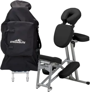 STRONGLITE Portable Massage Chair Ergo Pro II - Ultra-Strong, Lightweight, Foldable Tattoo Spa Chair with Wheels & Carry Case (600lbs Working Weight), Black