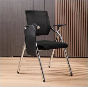 Student Chair with Desk Attached, Mesh Office Chair with Lumbar Support, Foldable Computer Desk Chair with Tablet Arm Writing Board and Cup Holder Metal Frame Backrest Table Chair (Color : Black)