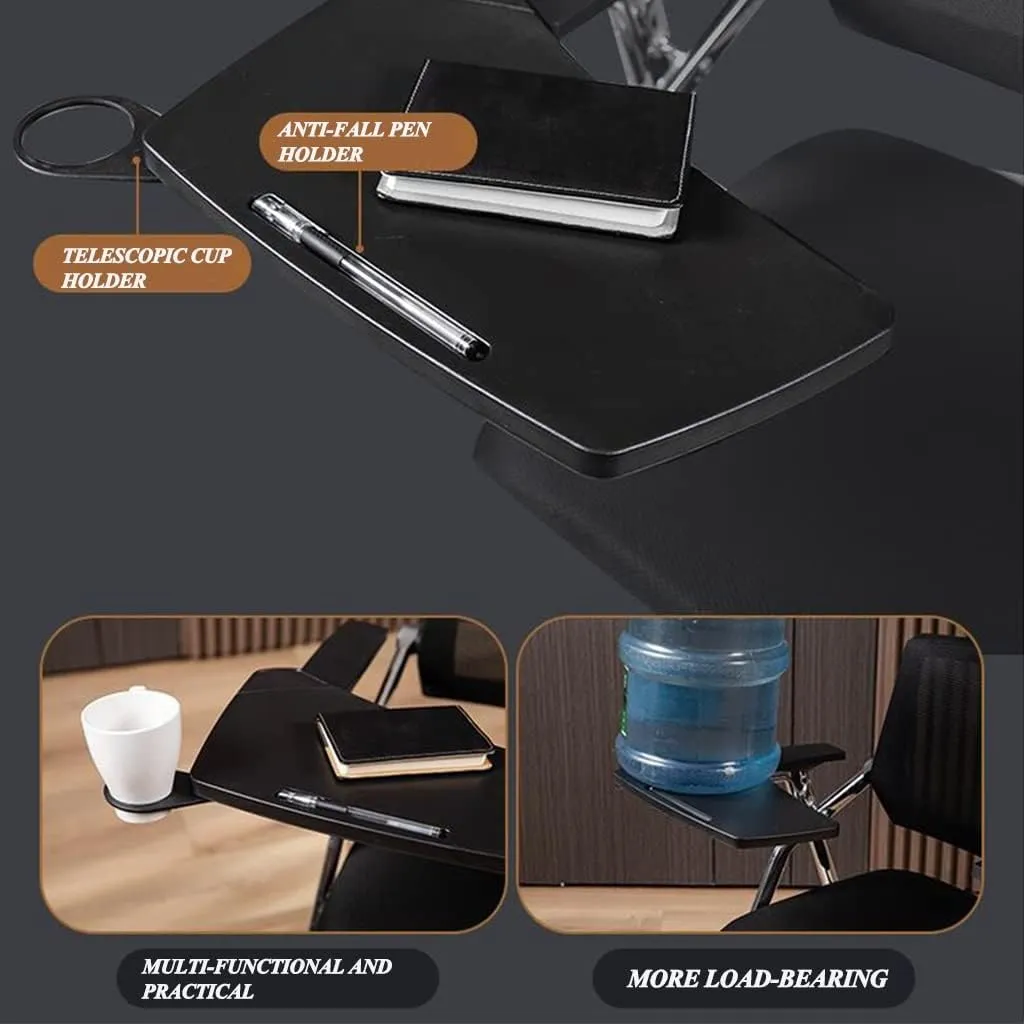 Student Chair with Desk Attached, Mesh Office Chair with Lumbar Support, Foldable Computer Desk Chair with Tablet Arm Writing Board and Cup Holder Metal Frame Backrest Table Chair (Color : Black)