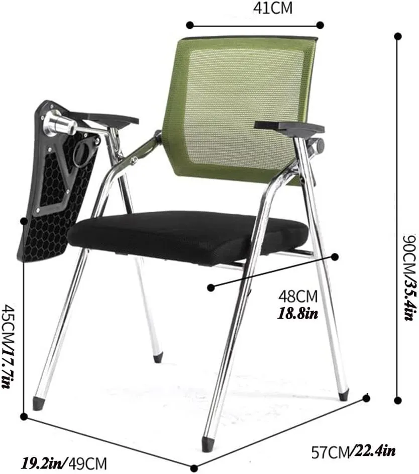 Student Chair with Desk Attached, Mesh Office Chair with Lumbar Support, Foldable Computer Desk Chair with Tablet Arm Writing Board and Cup Holder Metal Frame Backrest Table Chair (Color : Black)