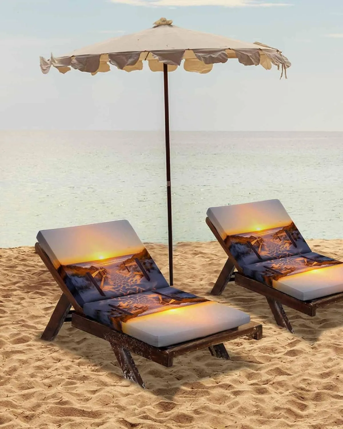 Summer Beach Outdoor Cushion Chair Cover Set of 2 - Waterproof Couch Seat Covers, Sunset Nautical Ocean Sea Patio Furniture Protector Cushions Slipcovers for Sofa/RV, 22"x22"x4"