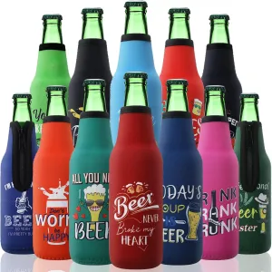Summer Beer Bottle Insulator Sleeve with Zipper Neoprene Insulated Bottle Jackets Keep Warm and Cold Beer Sleeves with Stitched Fabric Edges for Party