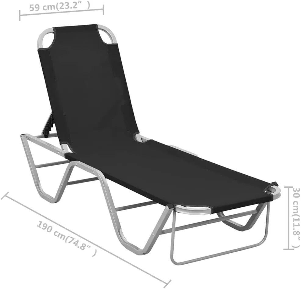 Sun Lounger Aluminum and Textilene Blackrecliner Chair Outdoor Lounge Chairs Tanning Chair Camping chairsSuitable for Gardens, courtyards