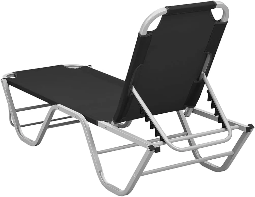 Sun Lounger Aluminum and Textilene Blackrecliner Chair Outdoor Lounge Chairs Tanning Chair Camping chairsSuitable for Gardens, courtyards