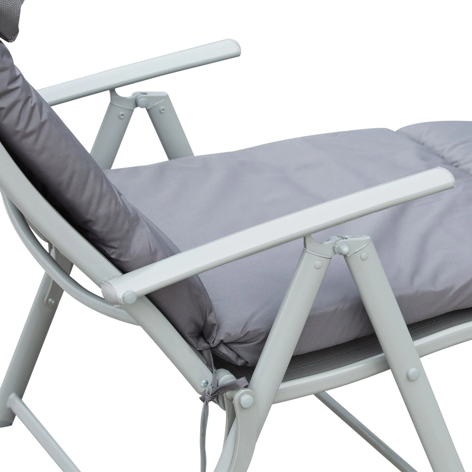 Sun Lounger Steel Frame Outdoor Folding Chaise Texteline Lounge Chair Recliner with Headrest & 7 Levels Adjustable Backrest, Grey