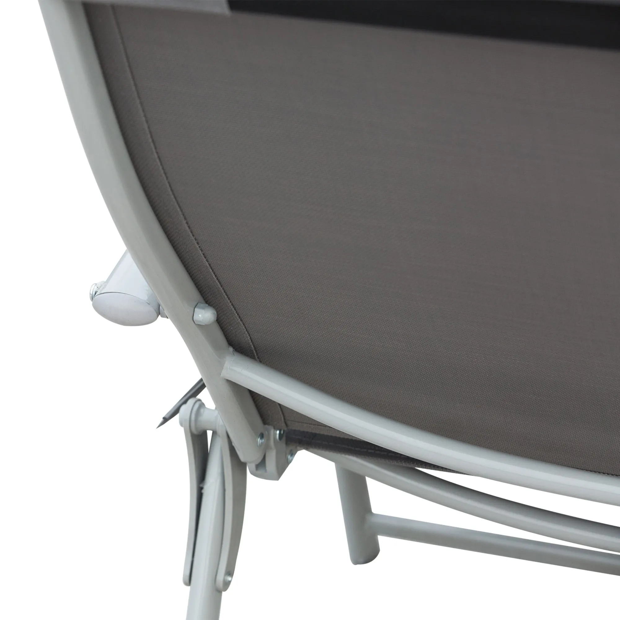 Sun Lounger Steel Frame Outdoor Folding Chaise Texteline Lounge Chair Recliner with Headrest & 7 Levels Adjustable Backrest, Grey
