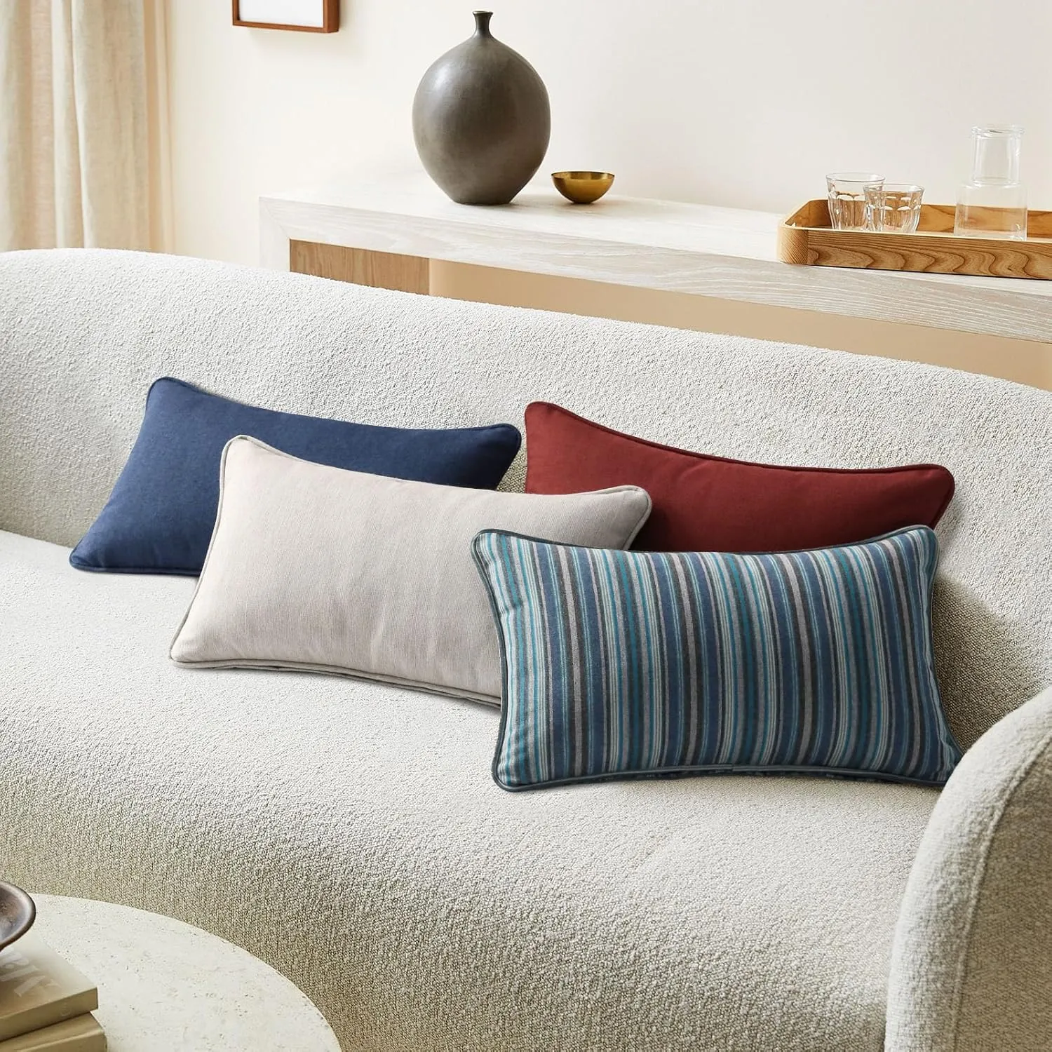Sunbrella Decorative Outdoor Waterproof Throw Pillows with Inserts, Set of 4, 20" x12" Pillows for Patio, Backyard, Bed, Couch, and Patio Furniture, Specrtum Indigo