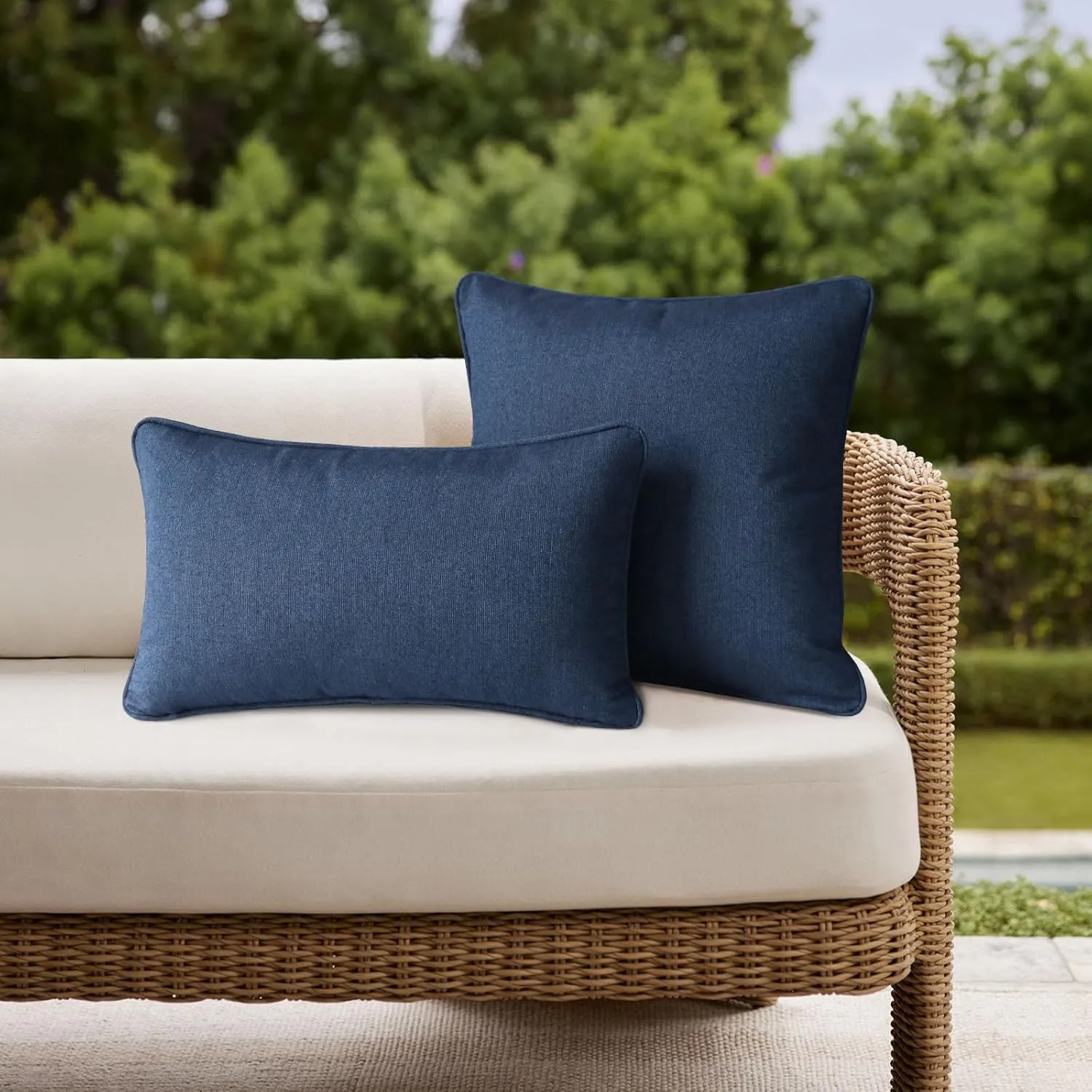 Sunbrella Decorative Outdoor Waterproof Throw Pillows with Inserts, Set of 4, 20" x12" Pillows for Patio, Backyard, Bed, Couch, and Patio Furniture, Specrtum Indigo