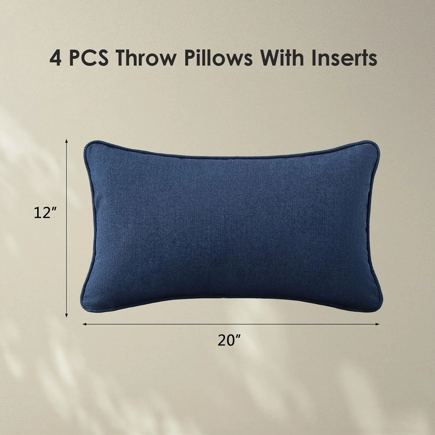 Sunbrella Decorative Outdoor Waterproof Throw Pillows with Inserts, Set of 4, 20" x12" Pillows for Patio, Backyard, Bed, Couch, and Patio Furniture, Specrtum Indigo