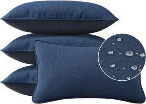 Sunbrella Decorative Outdoor Waterproof Throw Pillows with Inserts, Set of 4, 20" x12" Pillows for Patio, Backyard, Bed, Couch, and Patio Furniture, Specrtum Indigo