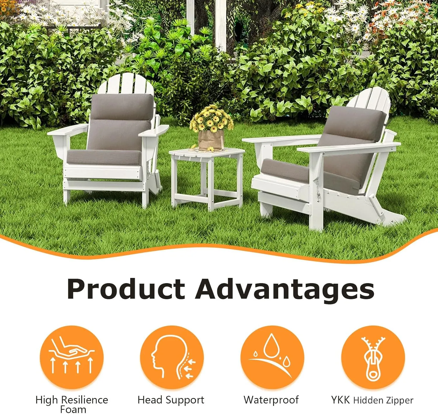 Sunbrella Outdoor High Back Chair Cushion Seat Pads, 2-Pack 44 x 21 Inch Water-Repellent & Fade-Resistant Patio Furniture Cushions with Ties for Adirondack, Rocking Chairs, Cast Shale