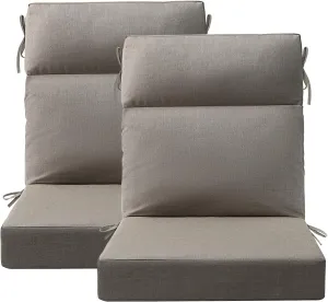 Sunbrella Outdoor High Back Chair Cushion Seat Pads, 2-Pack 44 x 21 Inch Water-Repellent & Fade-Resistant Patio Furniture Cushions with Ties for Adirondack, Rocking Chairs, Cast Shale