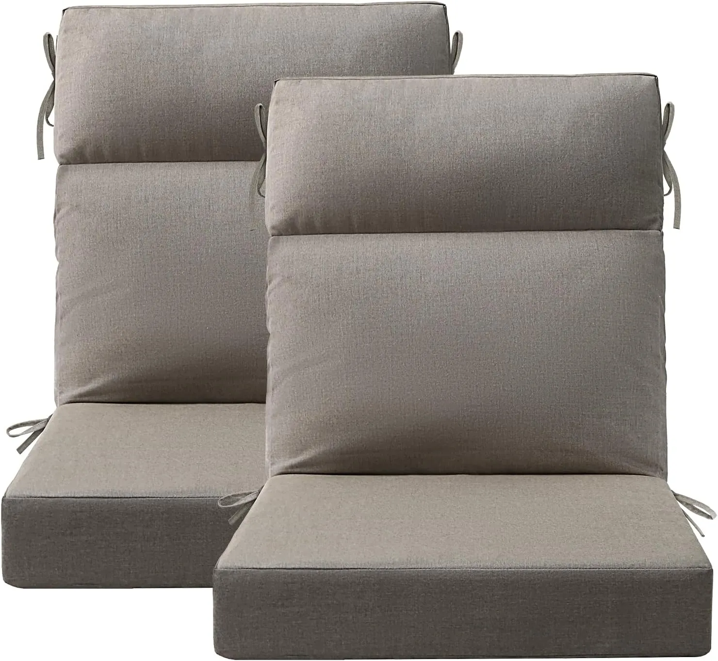 Sunbrella Outdoor High Back Chair Cushion Seat Pads, 2-Pack 44 x 21 Inch Water-Repellent & Fade-Resistant Patio Furniture Cushions with Ties for Adirondack, Rocking Chairs, Cast Shale