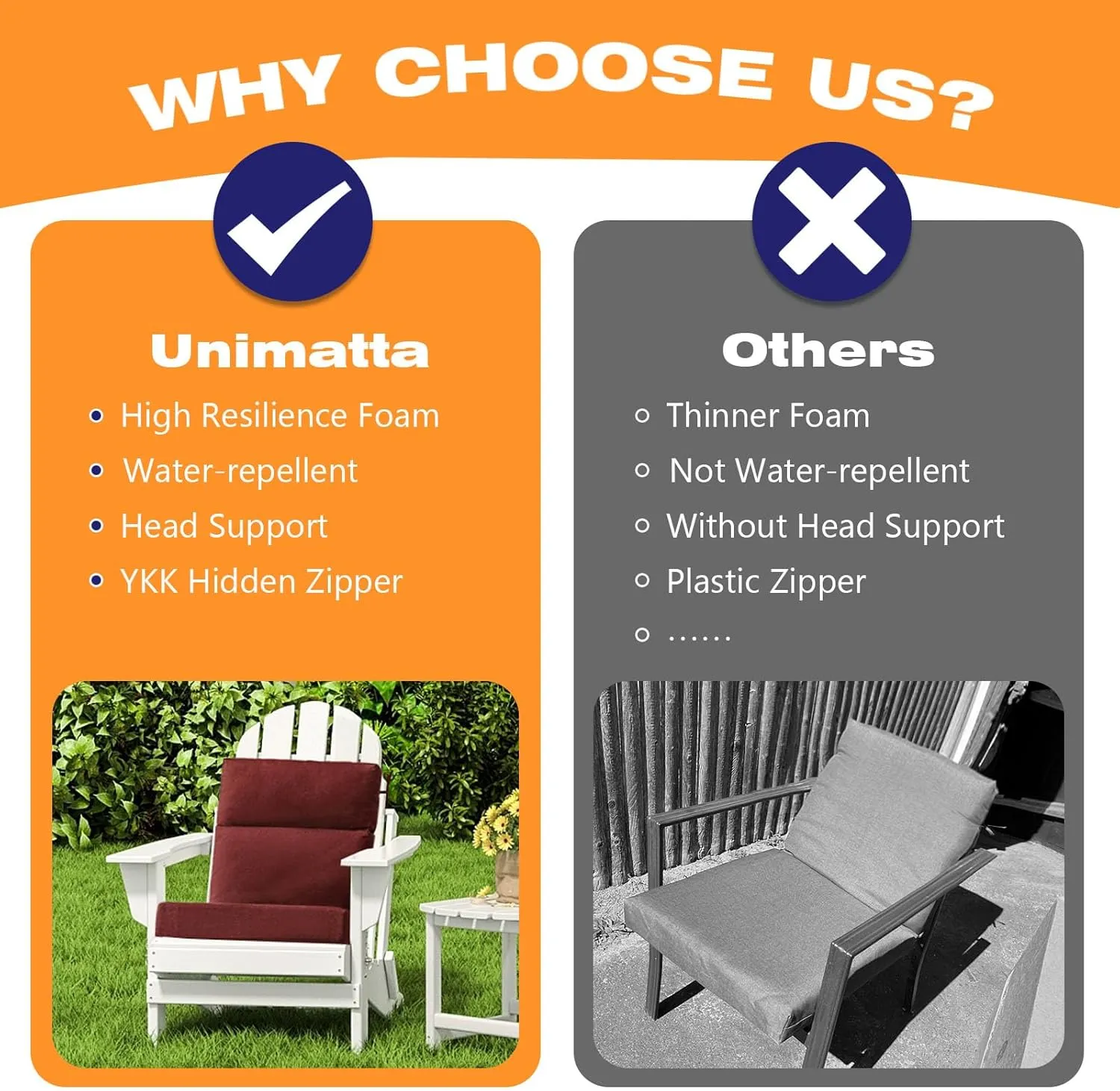 Sunbrella Outdoor High Back Chair Cushion Seat Pads, 2-Pack 44 x 21 Inch Water-Repellent & Fade-Resistant Patio Furniture Cushions with Ties for Adirondack, Rocking Chairs, Spectrum Brick