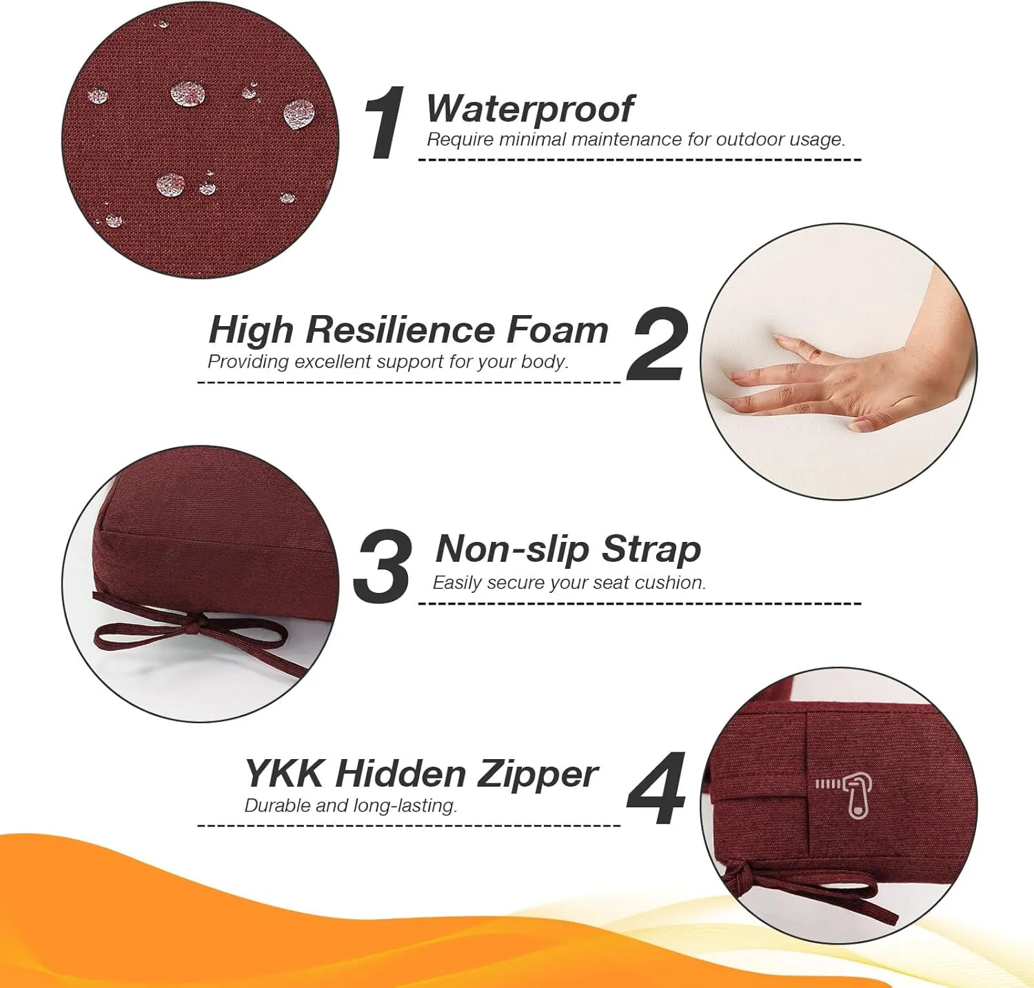 Sunbrella Outdoor High Back Chair Cushion Seat Pads, 2-Pack 44 x 21 Inch Water-Repellent & Fade-Resistant Patio Furniture Cushions with Ties for Adirondack, Rocking Chairs, Spectrum Brick