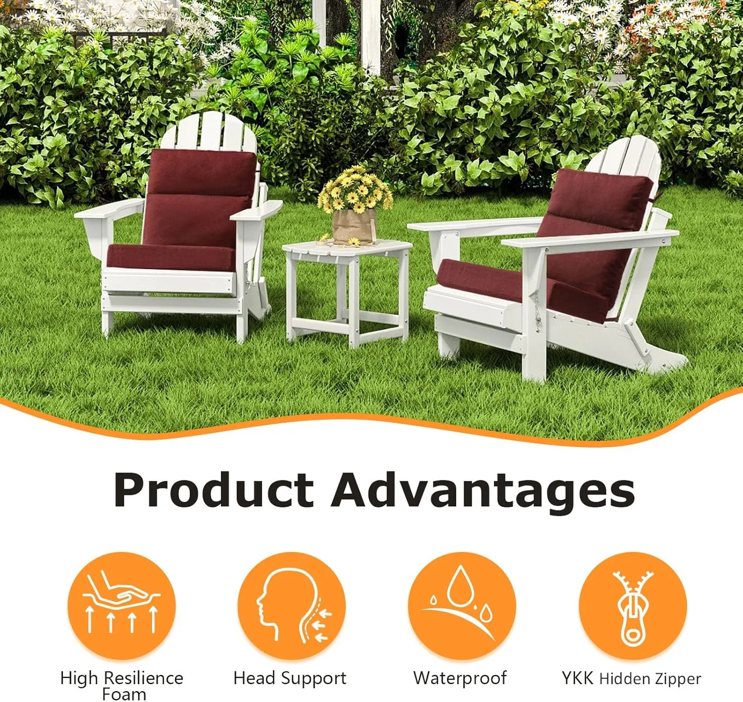 Sunbrella Outdoor High Back Chair Cushion Seat Pads, 2-Pack 44 x 21 Inch Water-Repellent & Fade-Resistant Patio Furniture Cushions with Ties for Adirondack, Rocking Chairs, Spectrum Brick