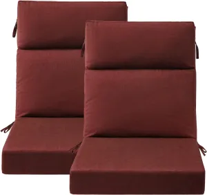 Sunbrella Outdoor High Back Chair Cushion Seat Pads, 2-Pack 44 x 21 Inch Water-Repellent & Fade-Resistant Patio Furniture Cushions with Ties for Adirondack, Rocking Chairs, Spectrum Brick