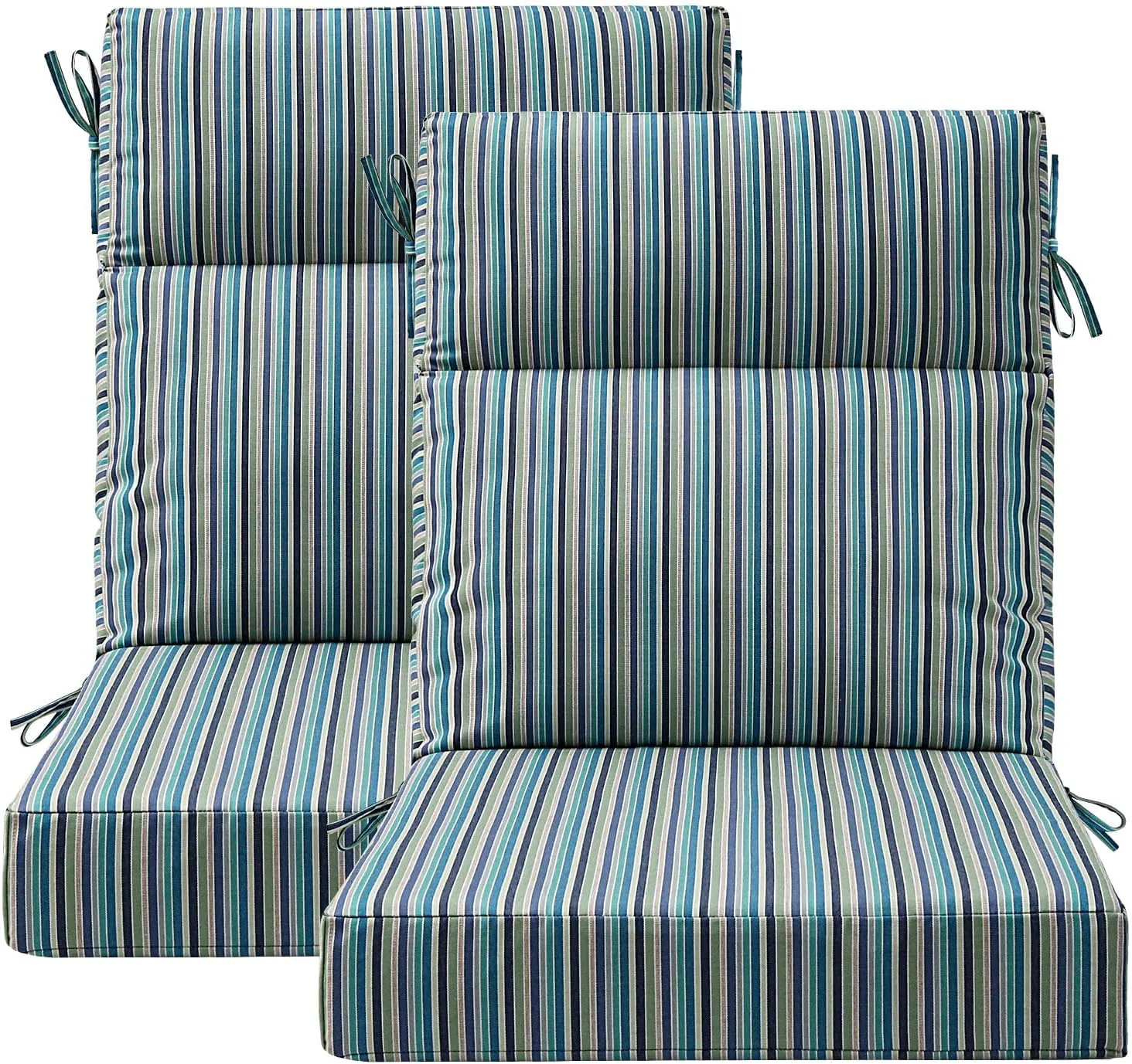 Sunbrella Outdoor High Back Chair Cushion Seat Pads, 2-Pack 44 x 21 Inch Water-Repellent & Fade-Resistant Patio Furniture Cushions with Ties for Adirondack, Rocking Chairs, Swell Turquoise