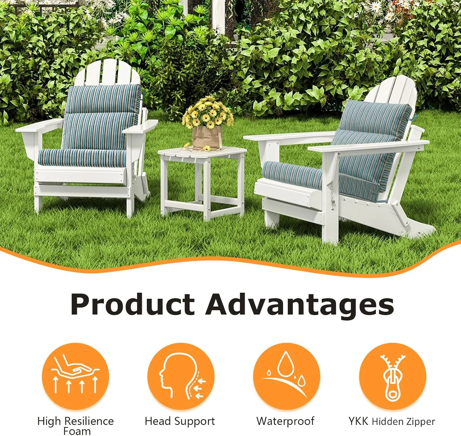 Sunbrella Outdoor High Back Chair Cushion Seat Pads, 2-Pack 44 x 21 Inch Water-Repellent & Fade-Resistant Patio Furniture Cushions with Ties for Adirondack, Rocking Chairs, Swell Turquoise